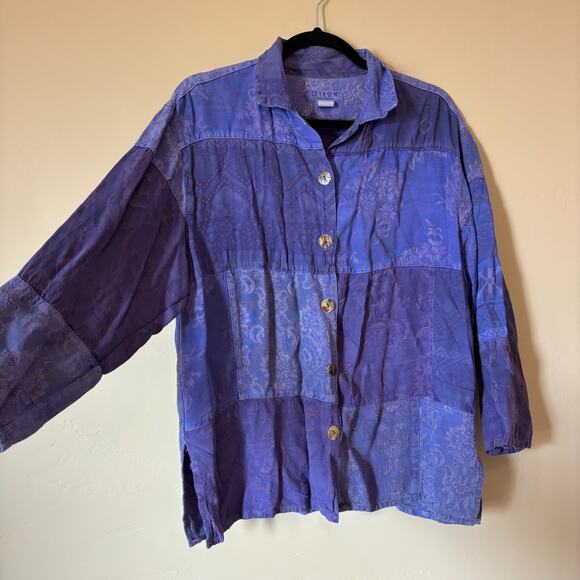 VTG Citron Santa Monica Women's Small Purple Patchwork Design Boho Blouse Top - Picture 8 of 14